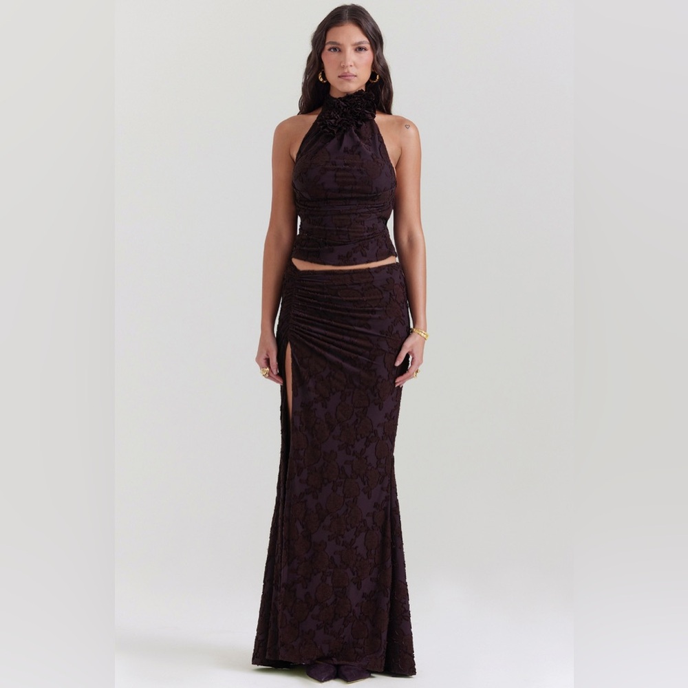 House of CB KYRA cocoa halter top and matching skirt , two piece set